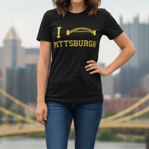 Lotus Tee Womens Black "I Love Pittsburgh" Shirt Size Medium Bridge Pennsylvania